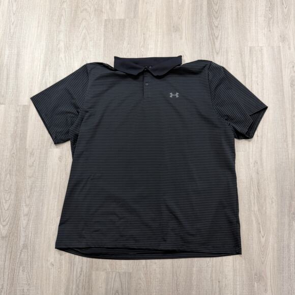Under Armour The Performance Polo Shirt Men's 4XL Black Striped Golf Golfing - Picture 1 of 8